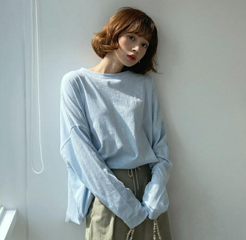 ステッチボクシーTシャツ・全4色・t55049 レディース 【tops】【トップス 長袖 ステッチ ボクシー Tシャツ 無地 ド