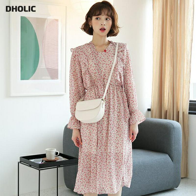 リボンネック小花柄ワンピース・全2色・t55060 レディース 【ops】【ワンピース ミディ丈 ロング ロング丈 ラッフル フ