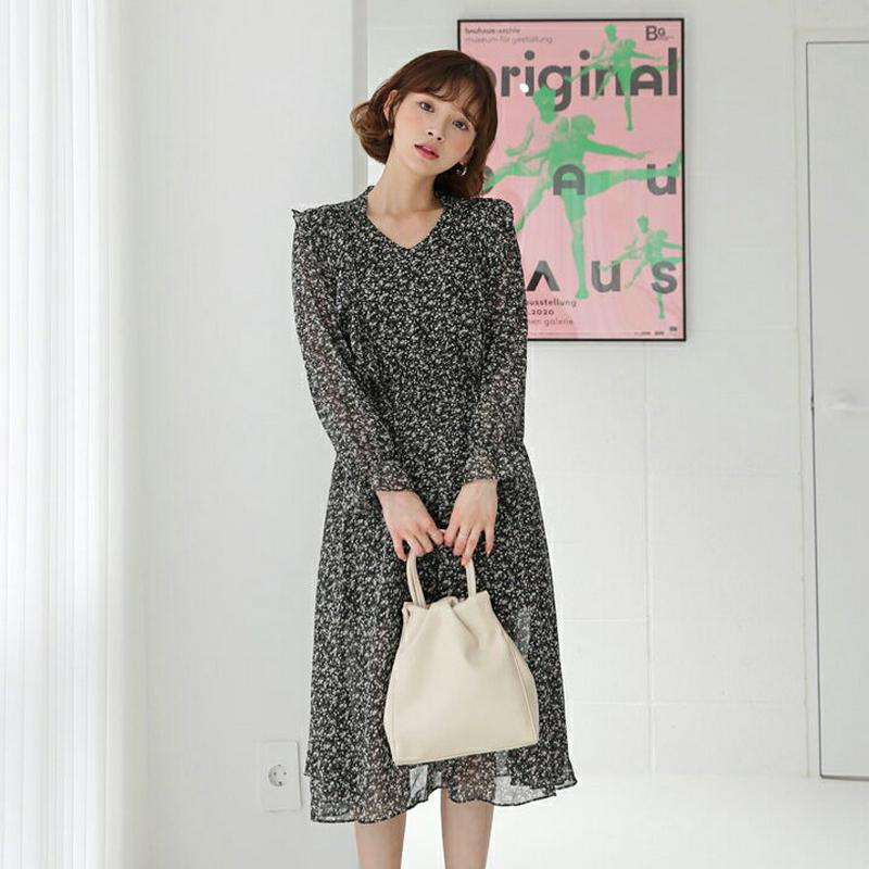 リボンネック小花柄ワンピース・全2色・t55060 レディース 【ops】【ワンピース ミディ丈 ロング ロング丈 ラッフル フ