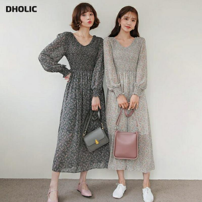 Vネックシャーリングワンピース・全2色・e55056 レディース 【ops】【ワンピース ロング丈 ロング Vネック 長袖 シャ