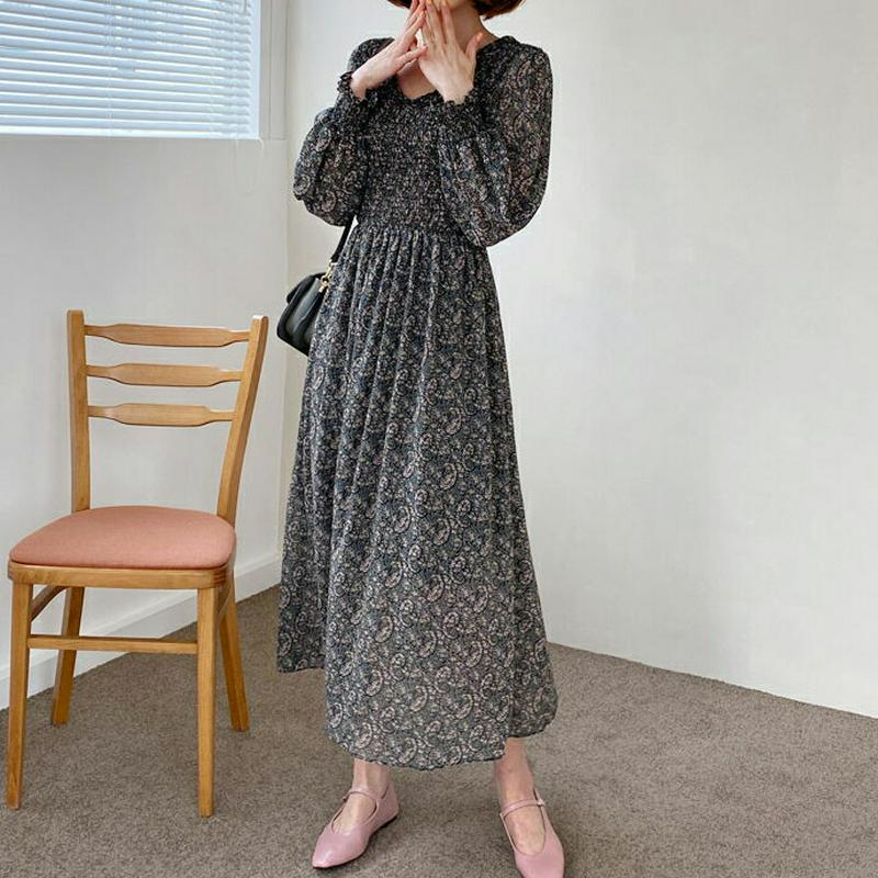 Vネックシャーリングワンピース・全2色・e55056 レディース 【ops】【ワンピース ロング丈 ロング Vネック 長袖 シャ