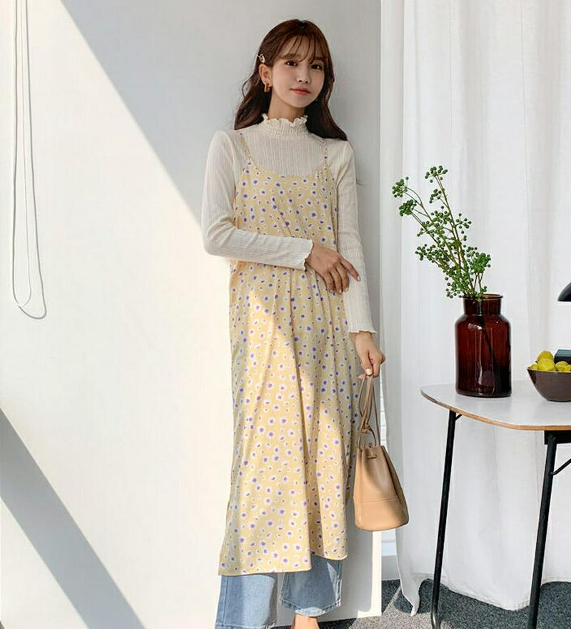 フローラルキャミワンピース・全3色・t55058 レディース 【ops】【ワンピース ロング ロング丈 キャミソール スリット 