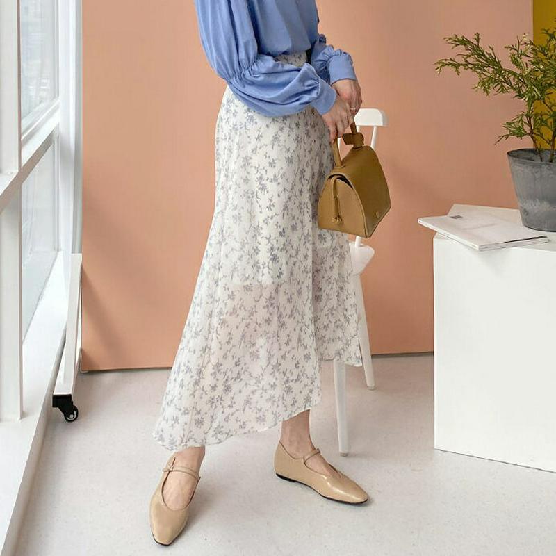 花柄シフォンロングスカート・全2色・b55068 レディース 【sk】【スカート ロング丈 ロング フレア シフォン シースルー
