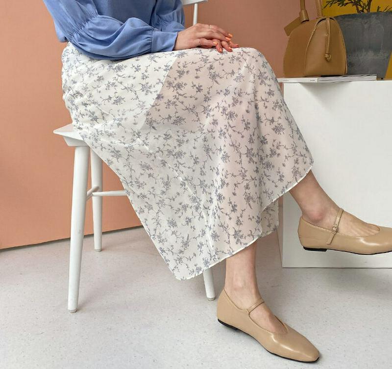 花柄シフォンロングスカート・全2色・b55068 レディース 【sk】【スカート ロング丈 ロング フレア シフォン シースルー