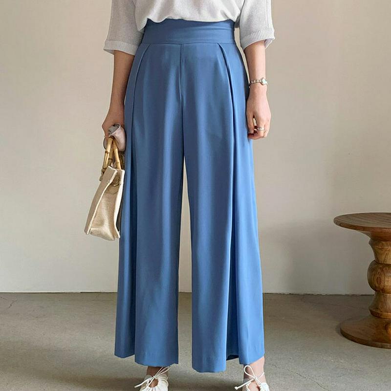 【只今10%OFF】≪人気商品再入荷≫タックワイドパンツ・全3色・b61359 レディース【pt】【韓国 ファッション パンツ ロングパンツ ズボン ボトムス ワイドパンツ ワイド タック　タックパンツ 単色 無地 シンプル オフィス大人 ハイウエスト 春 秋】【ハイホリHIHOLLI】