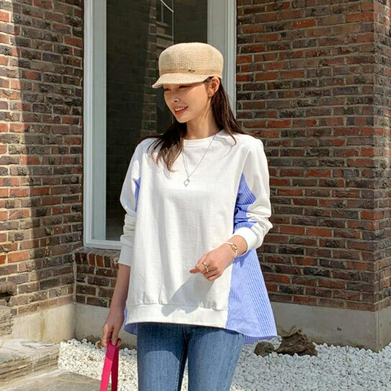 ボタンストライプ配色Tシャツ・全3色・b61344 レディース【tops】【トップス Tシャツ 長袖 ストライプ 柄 バックシャ