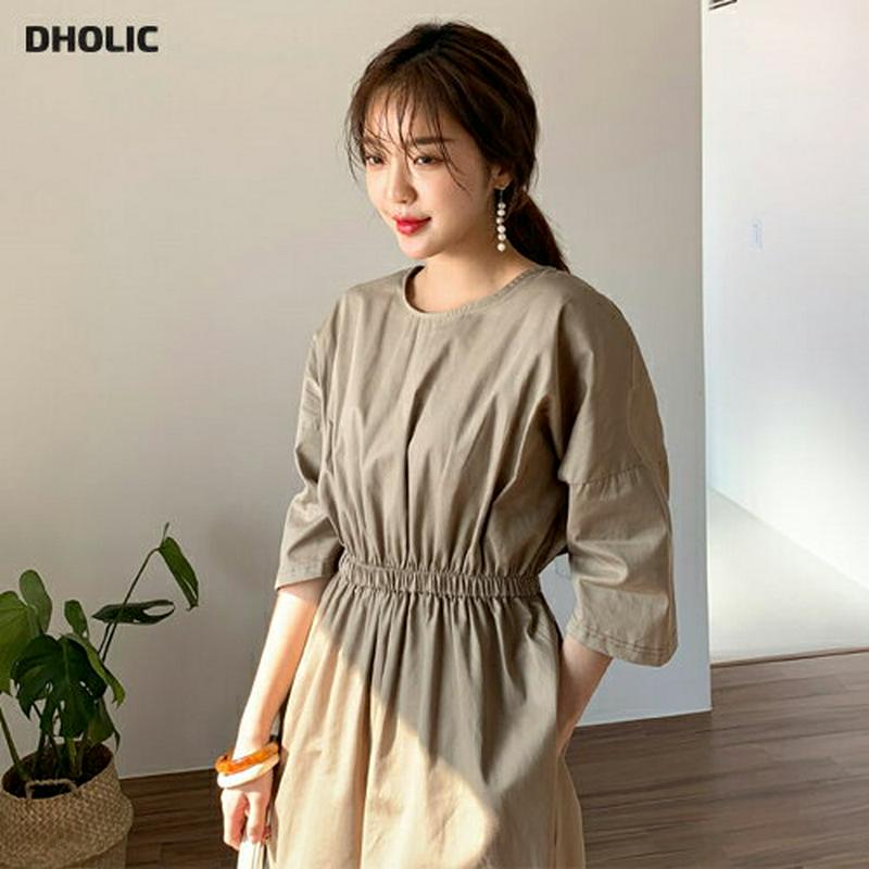 コットンウエストゴムワンピース・全2色・b55542 レディース 【ops】【ワンピース ロング丈 ロング 7分丈 5分丈 ラウ