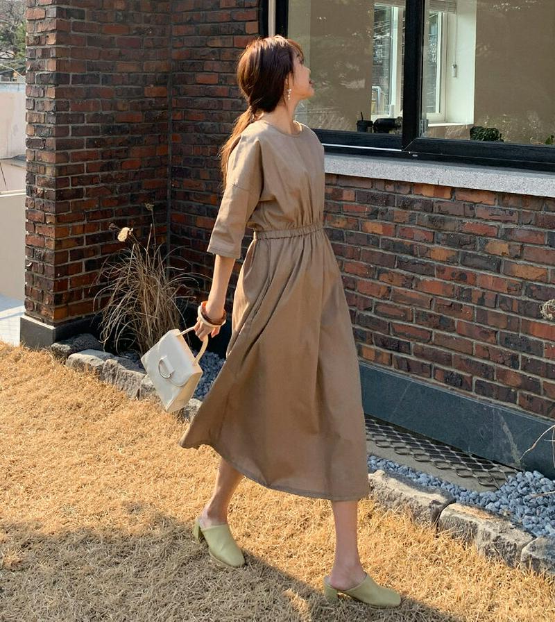 コットンウエストゴムワンピース・全2色・b55542 レディース 【ops】【ワンピース ロング丈 ロング 7分丈 5分丈 ラウ