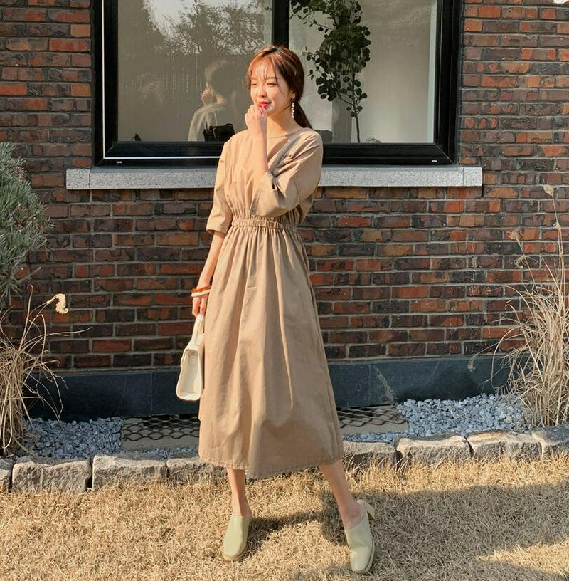 コットンウエストゴムワンピース・全2色・b55542 レディース 【ops】【ワンピース ロング丈 ロング 7分丈 5分丈 ラウ