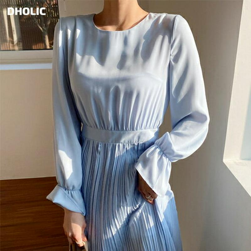 プリーツリボンワンピース・全4色・t55544 レディース 【ops】【ワンピース ロング丈 ロング プリーツ リボン フリル 