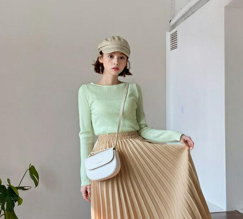 スリットヘムリブニット・全4色・55547 レディース 【tops】【トップス ニット 長袖 スリム リブニット リブ 無地 パ