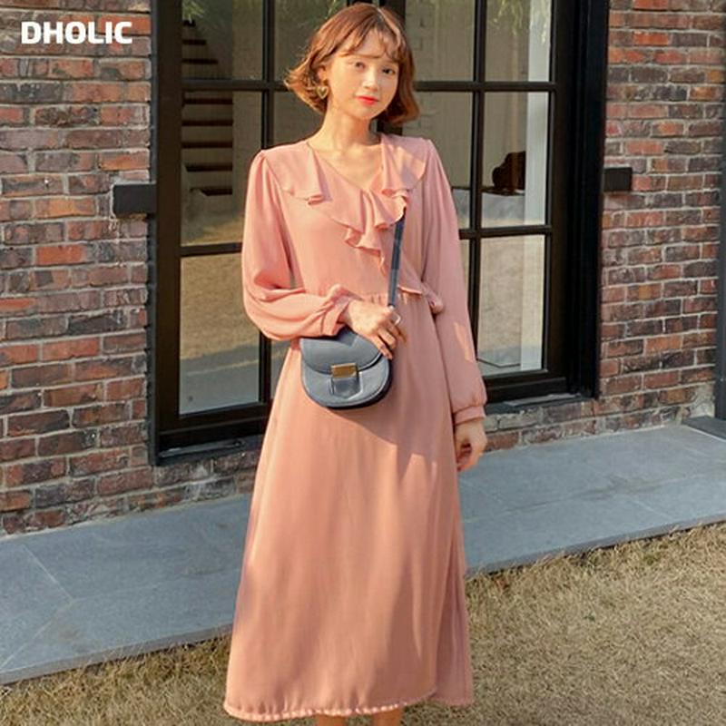 ラッフルリボンワンピース・全2色・t55541 レディース 【ops】【ワンピース ロング ロング丈 ラッフル フリル Vネック