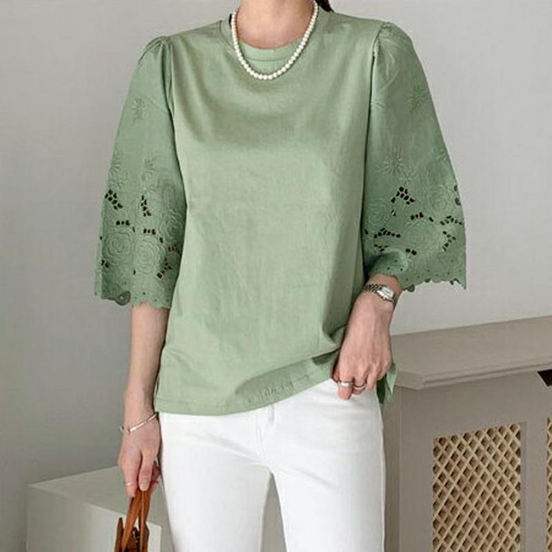 レーススリーブTシャツ・全3色・b61341 レディース【tops】【トップス Tシャツ レース 半袖 ハーフスリーブ 半端丈 