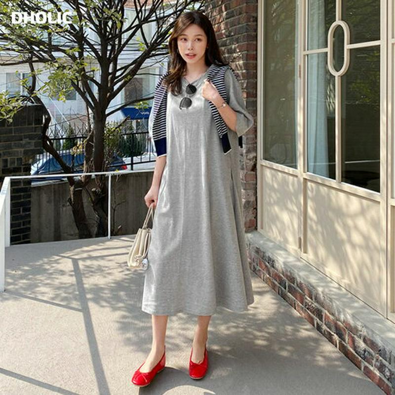 パフスリーブフレアワンピース・全4色・b61351 レディース【ops】【ワンピース ロング ロングワンピース ハーフスリーブ 