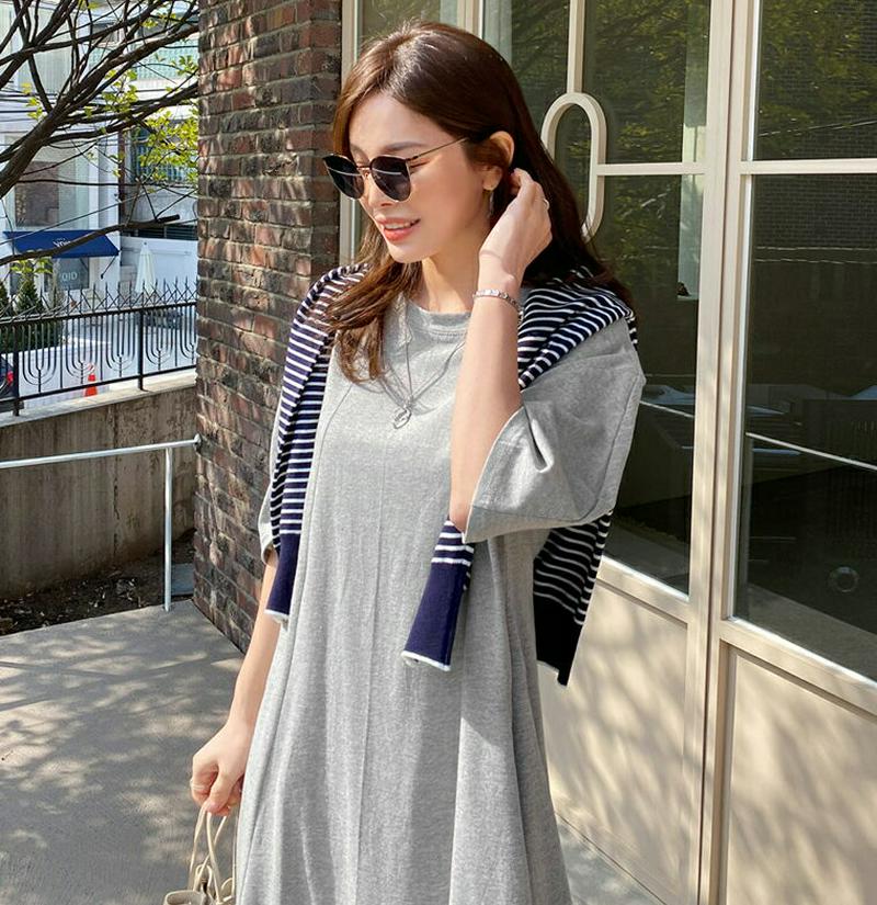 パフスリーブフレアワンピース・全4色・b61351 レディース【ops】【ワンピース ロング ロングワンピース ハーフスリーブ 