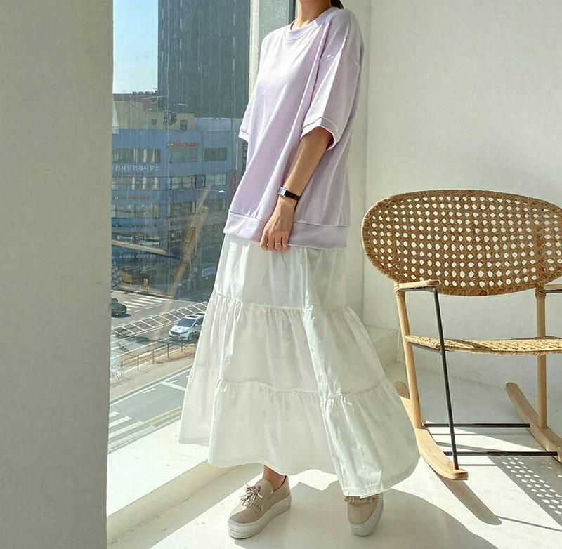 ティアードコントラストワンピース・全3色・b61315 レディース【ops】【ワンピース ロング ロングワンピース 半袖 ハーフ