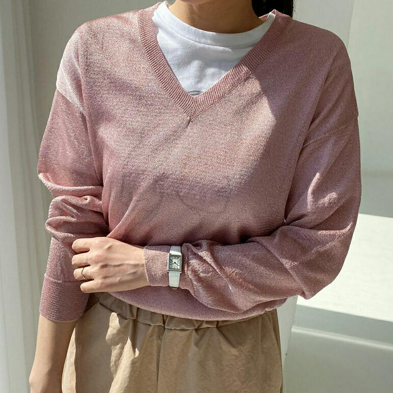 グリッターVネックニット・全4色・b61306 レディース【tops】【トップス ニット ニットトップス Vネック グリッター 