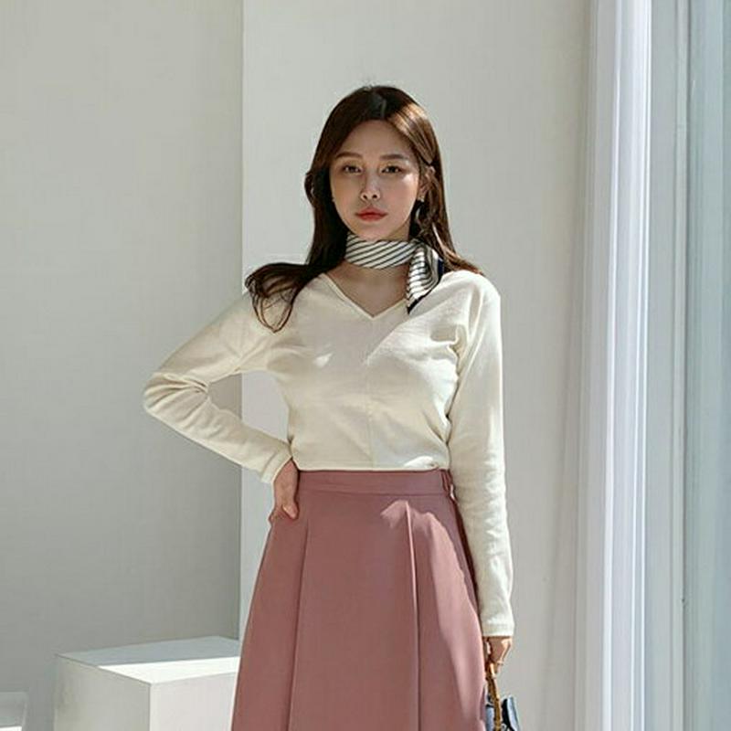 ラインVネックTシャツ・全3色・b61304 レディース【tops】【トップス Tシャツ 長袖 Vネック 単色 無地 シンプル 