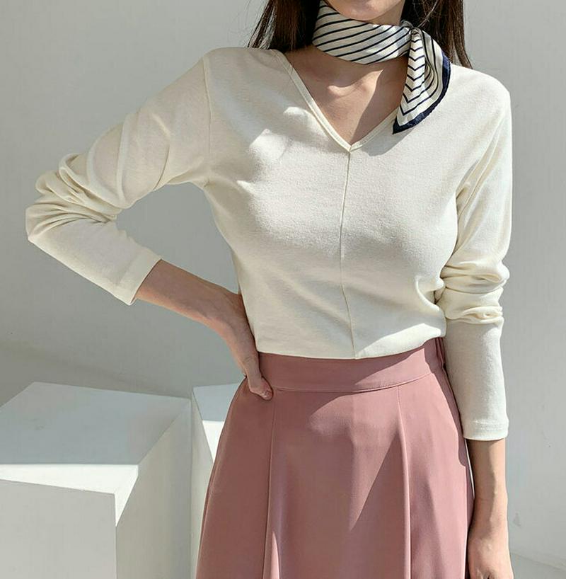 ラインVネックTシャツ・全3色・b61304 レディース【tops】【トップス Tシャツ 長袖 Vネック 単色 無地 シンプル 