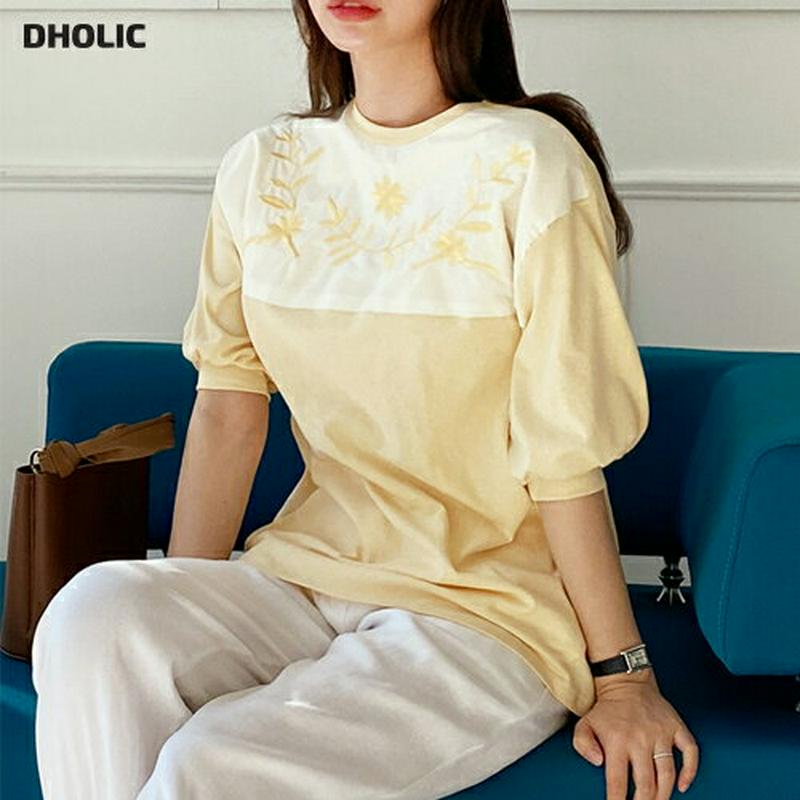 フラワー刺繍Tシャツ・全5色・b61303 レディース【tops】【トップス Tシャツ 半袖　ハーフスリーブ 花柄 フラワー 刺