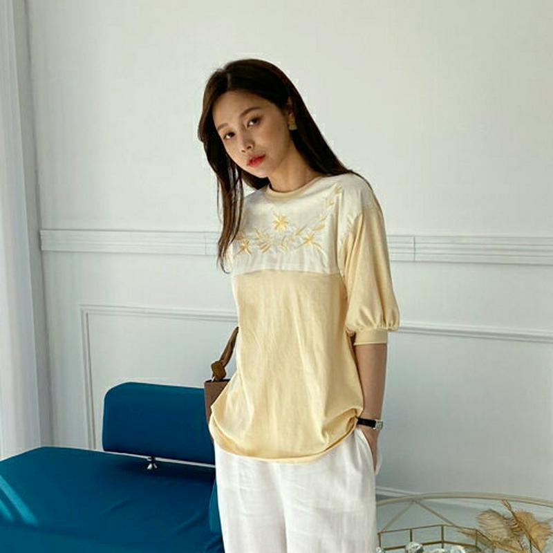 フラワー刺繍Tシャツ・全5色・b61303 レディース【tops】【トップス Tシャツ 半袖　ハーフスリーブ 花柄 フラワー 刺