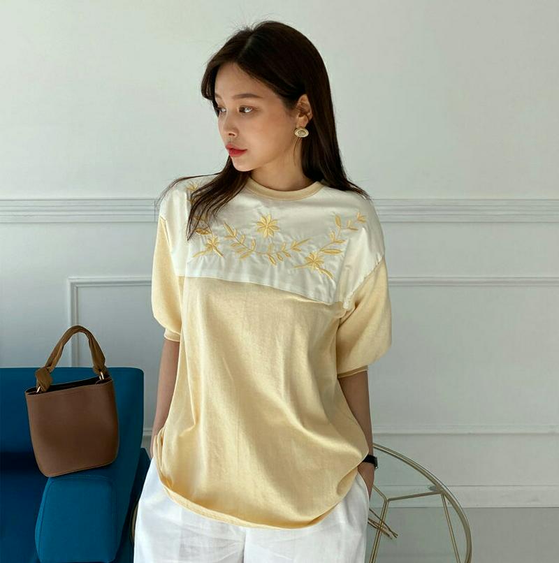 フラワー刺繍Tシャツ・全5色・b61303 レディース【tops】【トップス Tシャツ 半袖　ハーフスリーブ 花柄 フラワー 刺