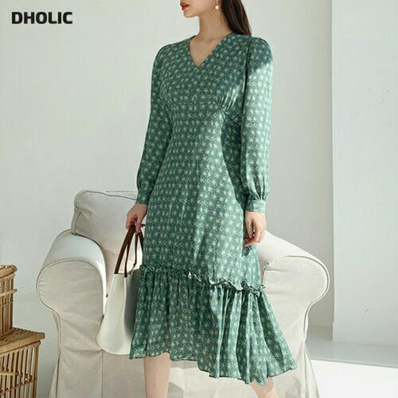 Vネック花柄リボンワンピース・全3色・t61314 レディース【ops】【ワンピース ミディ丈 ミディアム ミディワンピース ひ