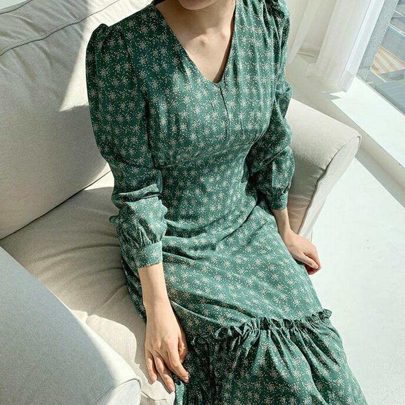 Vネック花柄リボンワンピース・全3色・t61314 レディース【ops】【ワンピース ミディ丈 ミディアム ミディワンピース ひ