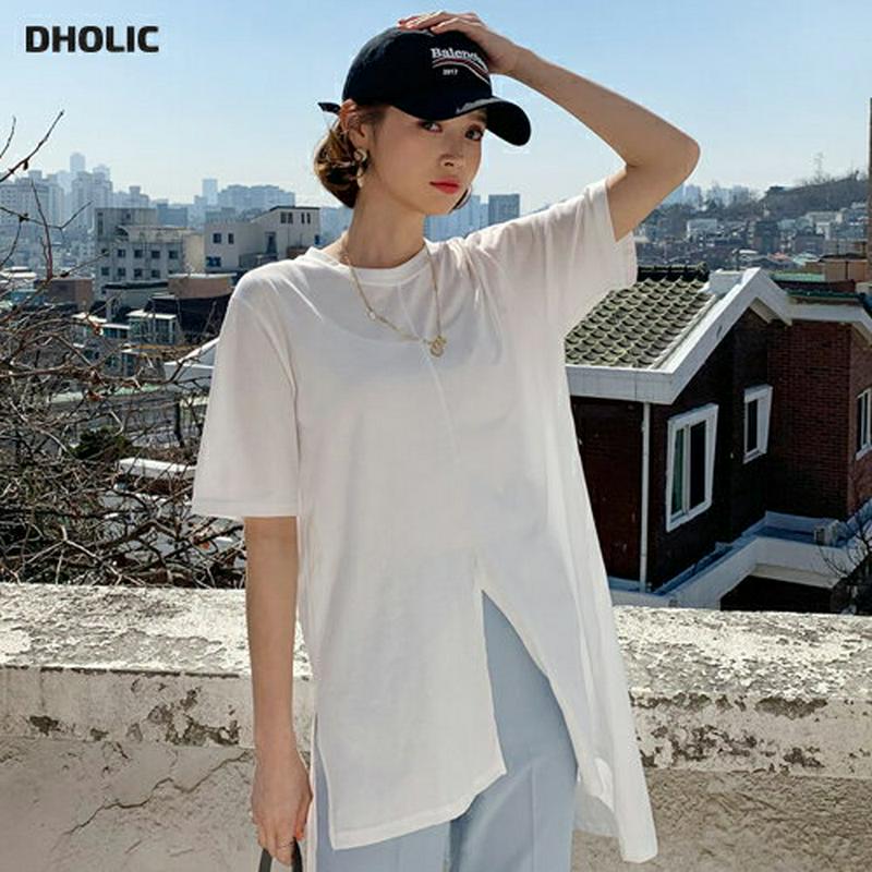 アンバランススリットTシャツ・全2色・t58195 レディース 【tops】【トップス 半袖 スリット アンバランス 無地 Tシ