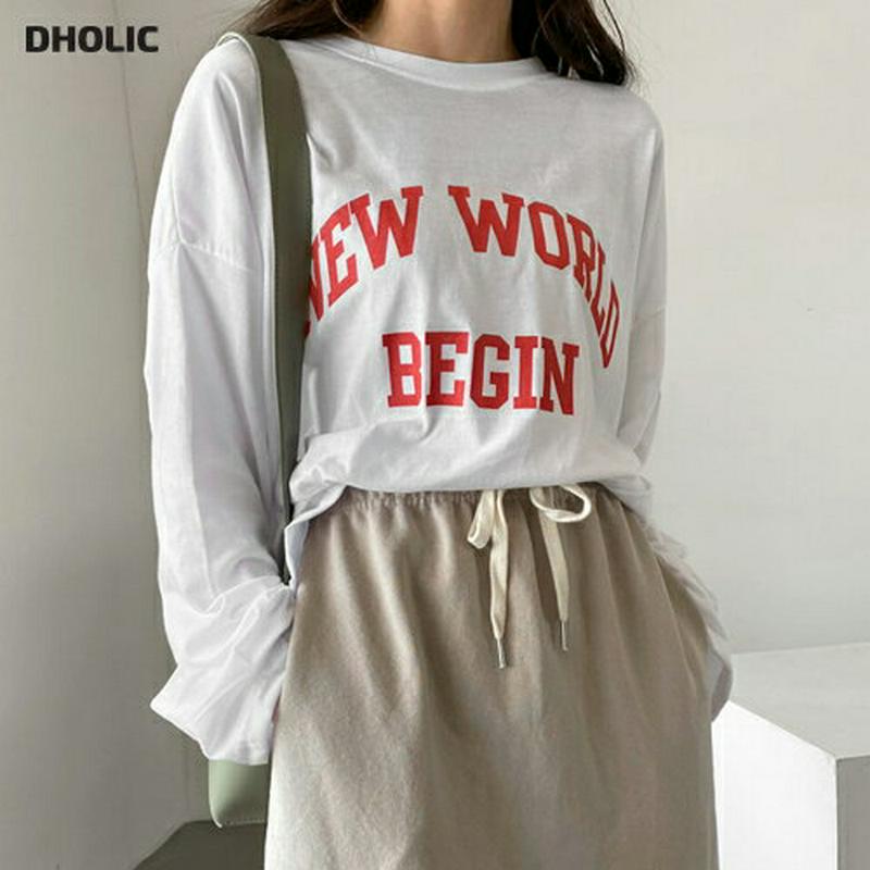 レタリングルーズTシャツ・全3色・t58300 レディース 【tops】【トップス Tシャツ 長袖 レタリング ドロップショルダ