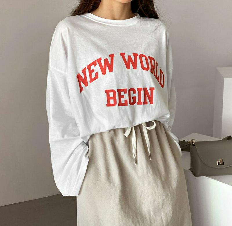 レタリングルーズTシャツ・全3色・t58300 レディース 【tops】【トップス Tシャツ 長袖 レタリング ドロップショルダ