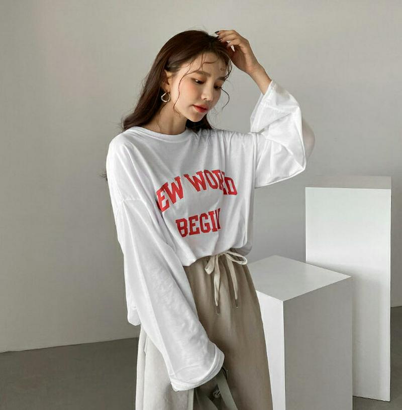 レタリングルーズTシャツ・全3色・t58300 レディース 【tops】【トップス Tシャツ 長袖 レタリング ドロップショルダ