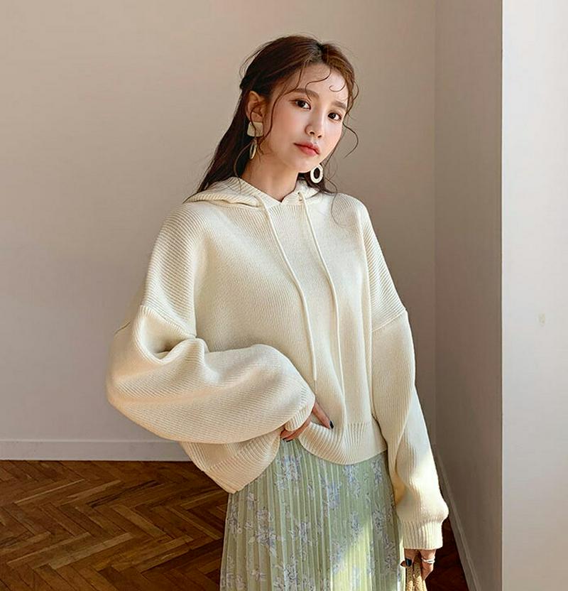 2TYPEフードニット・全4色・b58221 レディース 【tops】【ニット トップス フーディー ドロップショルダー 長袖 