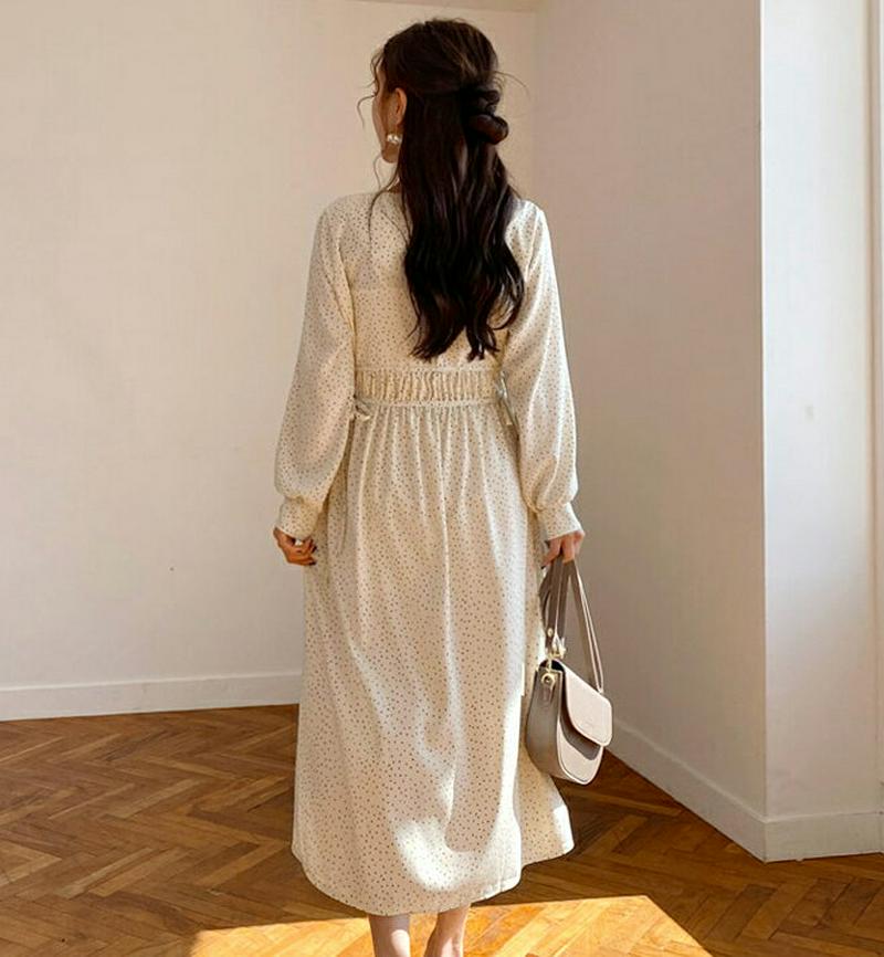 ドットダブルリボンワンピース・全3色・t58306 レディース 【ops】【ワンピース ロング丈 ロング フレア リボン ギャザ