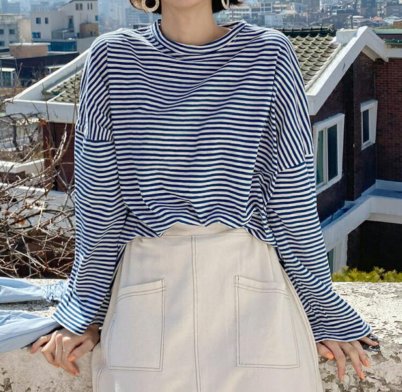 ボクシーボーダーTシャツ・全3色・b58299 レディース 【tops】【トップス Tシャツ 長袖 ボーダー ゆったり ラウンド