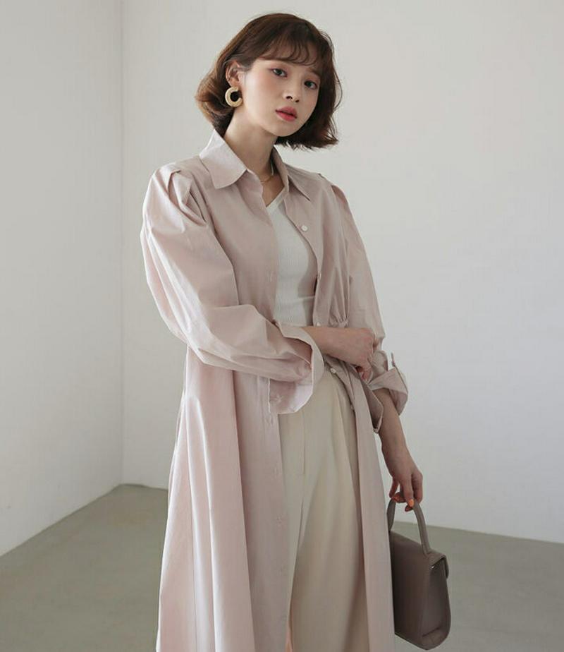 パフスリーブシャツワンピース・全4色・t58228 レディース 【ops】【ワンピース ロング丈 ロング シャツ タック パフス