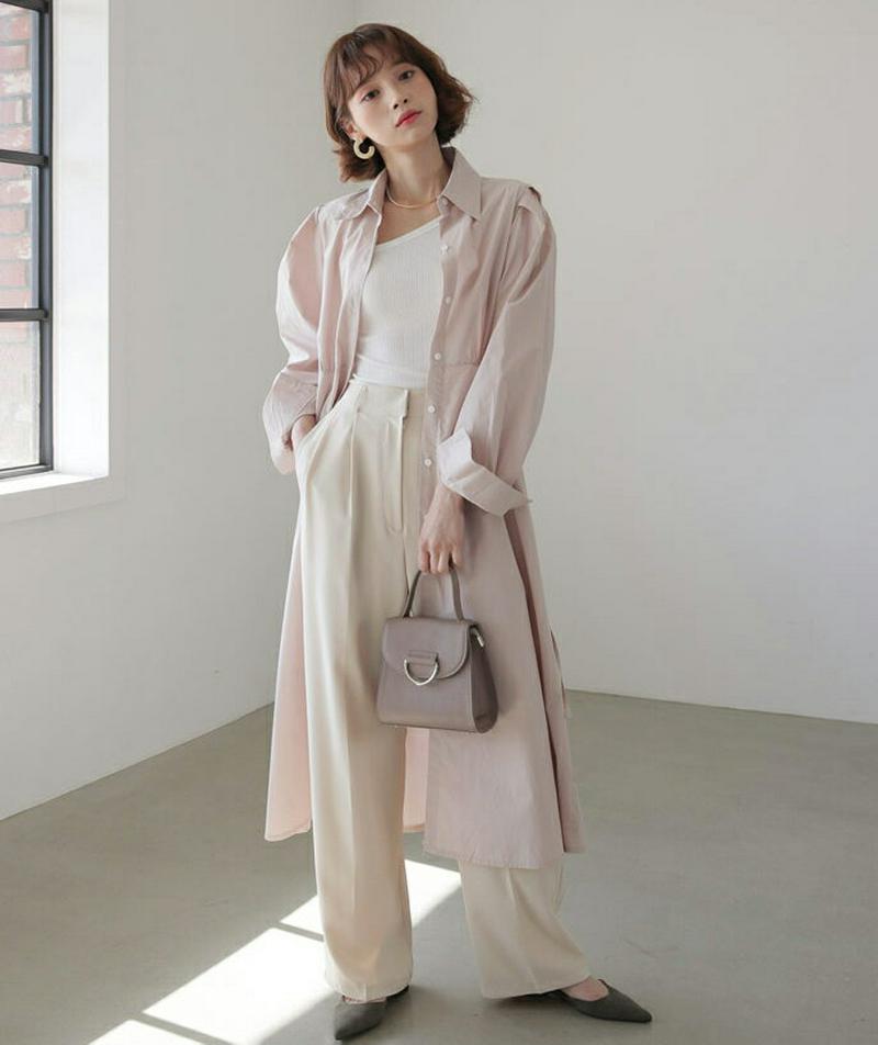 パフスリーブシャツワンピース・全4色・t58228 レディース 【ops】【ワンピース ロング丈 ロング シャツ タック パフス