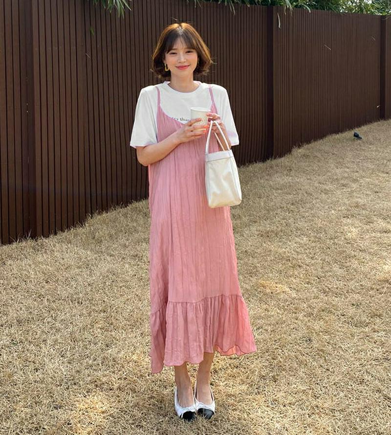 リンクルキャミワンピース・全2色・b55543 レディース 【ops】【ワンピース ロング丈 ロング キャミソール レイヤード 