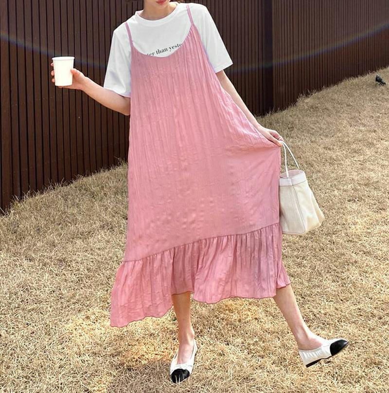 リンクルキャミワンピース・全2色・b55543 レディース 【ops】【ワンピース ロング丈 ロング キャミソール レイヤード 