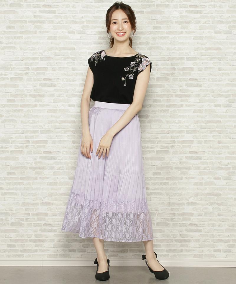 ビンテージサテンレースプリーツスカート