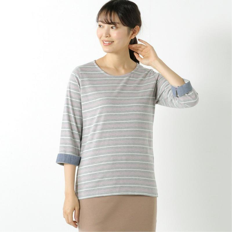 袖カフス使い６分袖Ｔシャツ【無地・ボーダー】【Ｍ～３Ｌ】