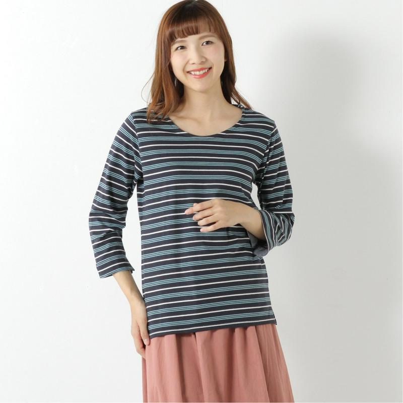 袖カフス使い６分袖Ｔシャツ【無地・ボーダー】【Ｍ～３Ｌ】