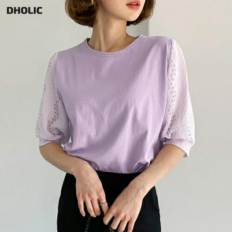レースショートスリーブTシャツ・全2色・t55097 レディース 【tops】【トップス Tシャツ 半袖 パフスリーブ レース 