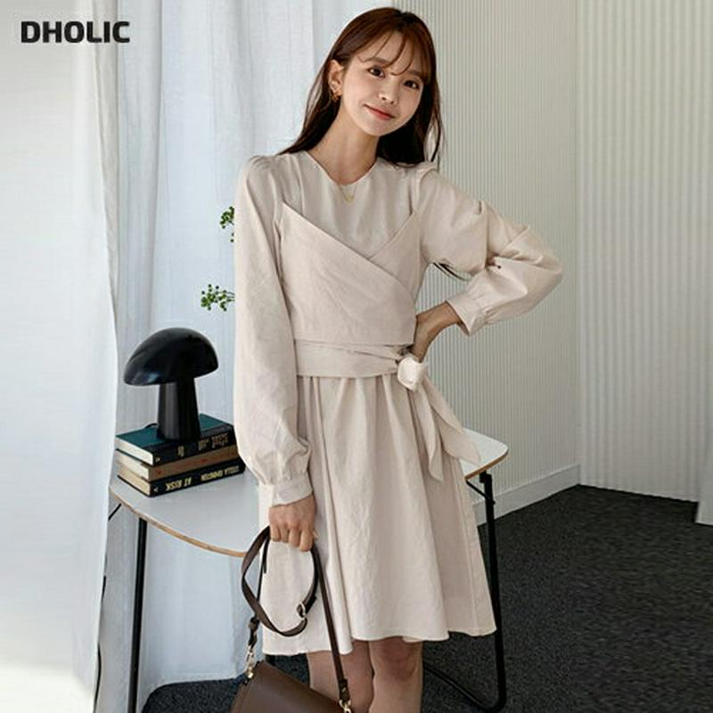 ラップミニワンピース・全3色・t55112 レディース 【ops】【ワンピース ミニ丈 ショート ミニ ラウンドネック ラップ 