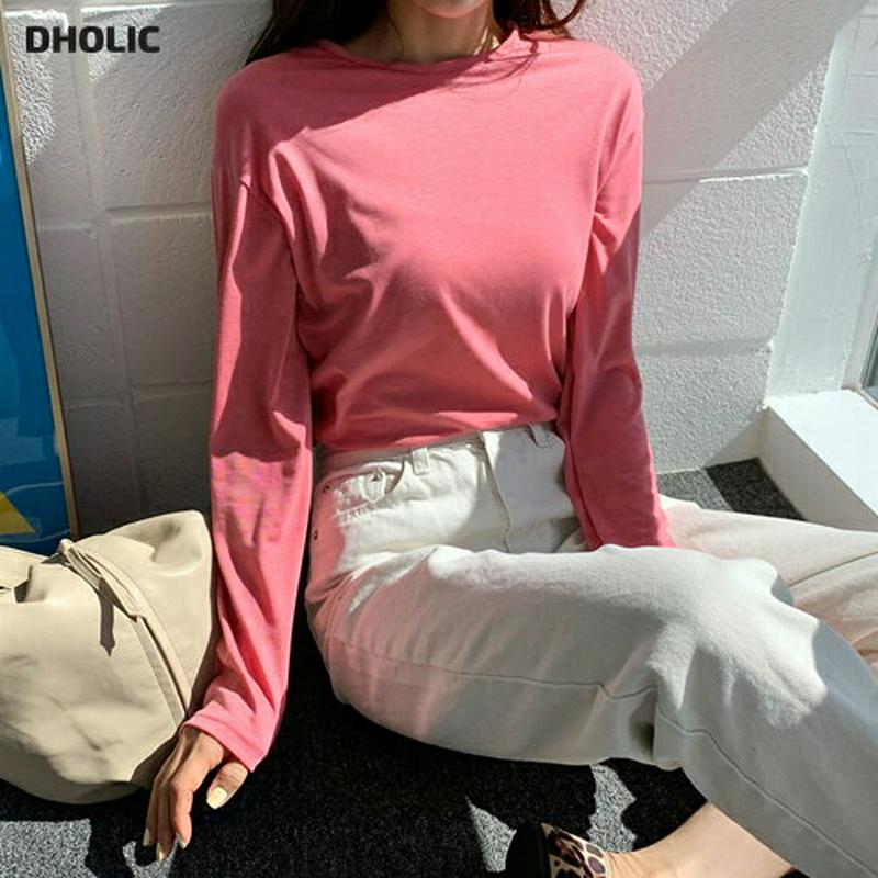 ラウンドネックTシャツ・全7色・55096 レディース 【tops】【トップス Tシャツ 長袖 スリム 無地 カジュアル ドロッ