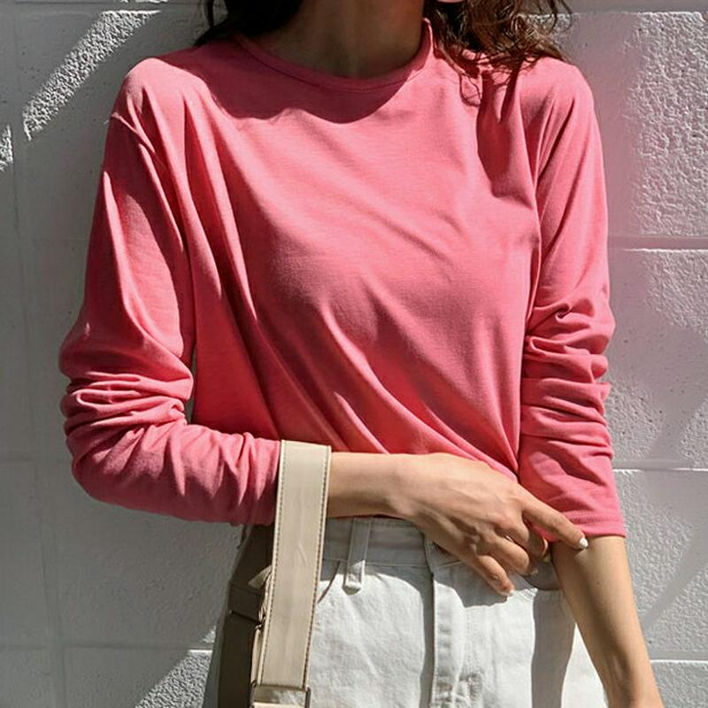 ラウンドネックTシャツ・全7色・55096 レディース 【tops】【トップス Tシャツ 長袖 スリム 無地 カジュアル ドロッ
