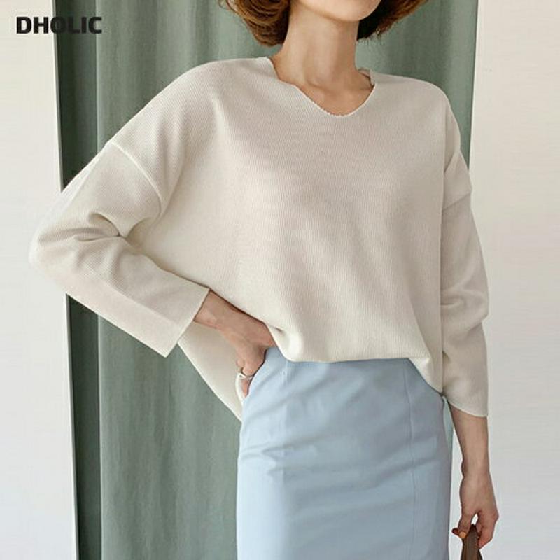 UネックルーズTシャツ・全3色・t55107 レディース 【tops】【トップス Tシャツ Vネック 7分丈 ドロップショルダー