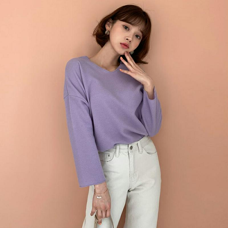 UネックルーズTシャツ・全3色・t55107 レディース 【tops】【トップス Tシャツ Vネック 7分丈 ドロップショルダー