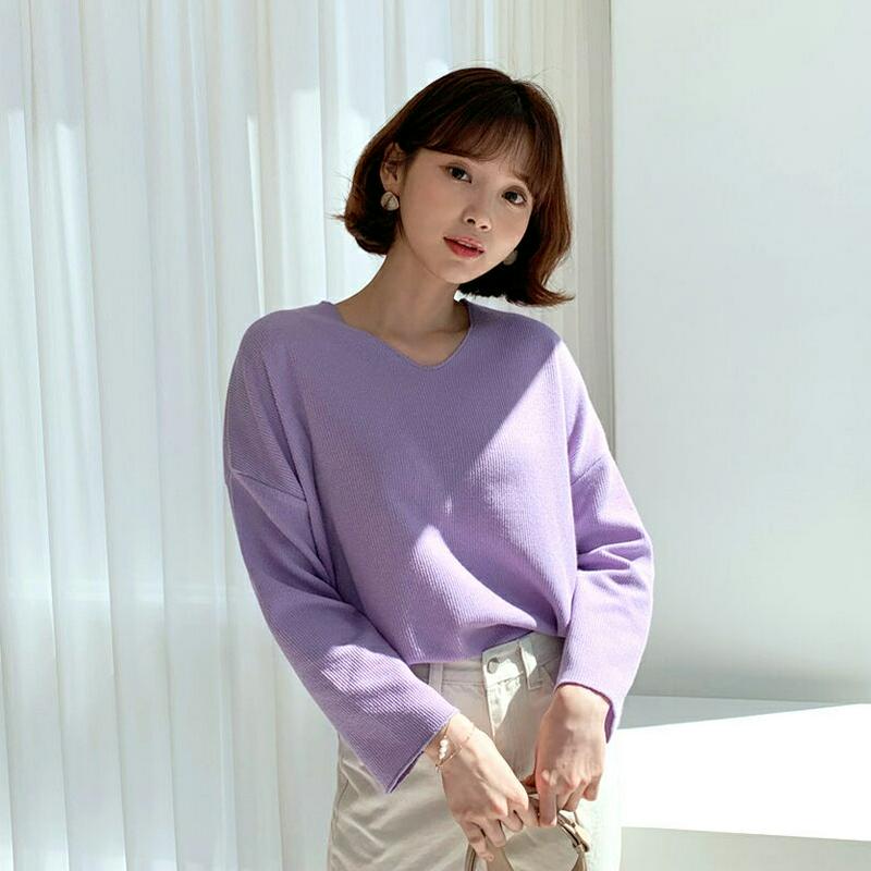 UネックルーズTシャツ・全3色・t55107 レディース 【tops】【トップス Tシャツ Vネック 7分丈 ドロップショルダー
