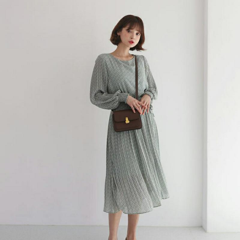 ストラップ付プリーツ小花柄ワンピース・全3色・t55111 レディース 【ops】【ワンピース ロング丈 ロング プリーツ フレ